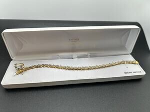 White Sapphire Bracelet 18k Gold over Sterling Silver Heart Pendant 7.5"